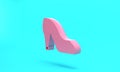 Pink Woman shoe with high heel icon isolated on turquoise blue background. Minimalism concept. 3D render illustration Royalty Free Stock Photo