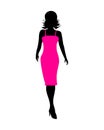 Pink woman silhouette .Fashion woman walking