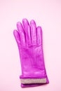 Pink women`s winter gloves made of genuine leather and wool lining Royalty Free Stock Photo