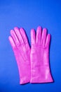 Pink women`s winter gloves made of soft genuine leather Royalty Free Stock Photo