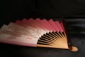 Pink and wood Japanese hand fan with shadows