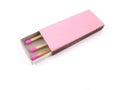 Pink wooden matches in matchbox