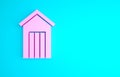 Pink Wooden outdoor toilet icon isolated on blue background. Minimalism concept. 3d illustration 3D render