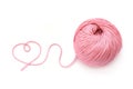 Pink wool ball and heart shape Royalty Free Stock Photo