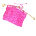 Pink wool knitting. Watercolor.