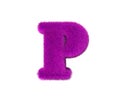 Pink wooly alphabet isolated on white - letter P, fashion concept 3D illustration of symbols