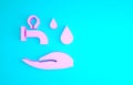 Pink Wudhu icon isolated on blue background. Muslim man doing ablution. Minimalism concept. 3d illustration 3D render