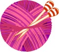 Pink yarn ball with knitting needles