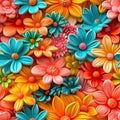 Pink, yellow, blue tender flowers background. Colorful plasticine play clay doughspring concept. Creative handmade