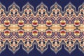 Pink Yellow Brown Flower on Navy Blue. Geometric ethnic oriental pattern traditional Design for background,carpet,wallpaper, Royalty Free Stock Photo