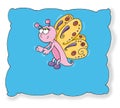 pink and yellow butterfly colored illustration humorist button or icon for website