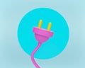 Pink and yellow colored Electric plug. minimal concept. 3d rendering