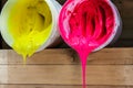 pink and yellow colors of ink for print tee shirt Royalty Free Stock Photo