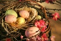 Pink and yellow Easter eggs