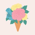 Pink and yellow flower ice cream illustration. Vector elements Royalty Free Stock Photo