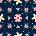 Pink And Yellow Flower Seamless Pattern With A Navy Background Royalty Free Stock Photo