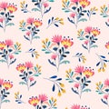 Pink and yellow flower seamless pattern