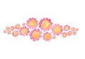 Pink with yellow flowers for headers and footers, watercolor painting isolated on white background