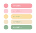 Pink, yellow and green color palette, pastel candy colors catalog, color matching, RGB, CMYK colors, harmonious colors palette Royalty Free Stock Photo