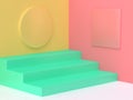 Pink yellow green step floor colorful abstract minimal background 3d render