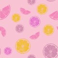 pink and yellow lemon slices on light pink grpund seamless pattern summer background Royalty Free Stock Photo