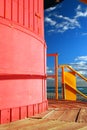 A Pink and yellow lifeguard stand in Miami Beach Royalty Free Stock Photo