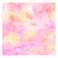 Pink, yellow and orange watercolor stains square background