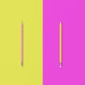 Pink and yellow pencils on pastel pink and yellow contrast background. Royalty Free Stock Photo