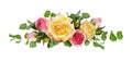 Pink and yellow rose flowers with eucalyptus leaves Royalty Free Stock Photo