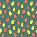 Pink yellow roses seamless pattern on green background Royalty Free Stock Photo