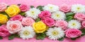 Pink Yellow White Roses and Gerbera Daisies Bouquet Royalty Free Stock Photo