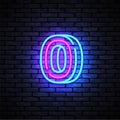 Pink zero neon number in modern style on light background. Anniversary celebration concept. Character design concept. 3d