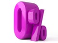 Zero percent 3d illustration. Pink zero percent special Offer on white background