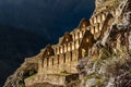 Pinkuylluna, ruins of ancient Inca storehouses located on mountains, Sacred Valley, Ollantaytambo, Peru Royalty Free Stock Photo