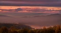 Pinky Autumn Foggy Morning In High Tatras, Poland.View Of The Mountains, The Czorsztyn Lake And The Castle With The Same Name. Lan Royalty Free Stock Photo