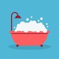 Pinky bath shower and bubble, wash and clean, vector, illustration