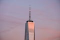 Pinky Sunset Close Up view of One World Trade Center in Lower Manhattan Financial District Royalty Free Stock Photo
