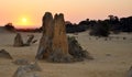 Pinnacle Desert Landscape and Orange Sunset, Western Australia Royalty Free Stock Photo