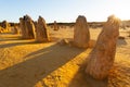 The Pinnacle Desert at sunset, limestone formations at Nambung National Park, Cervantes, Western Australia Royalty Free Stock Photo