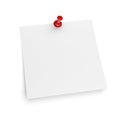 Pinned blank square white note paper isolated on white background. Red push pin. Thumbtack. Royalty Free Stock Photo