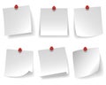 Pinned empty white note paper curled corner red push button message isolated on white background vector illustration Royalty Free Stock Photo