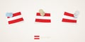 Pinned flag of Austria in different shapes with twisted corners. Vector pushpins top view Royalty Free Stock Photo