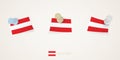 Pinned flag of Austria in different shapes with twisted corners. Vector pushpins top view