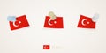 Pinned flag of Turkey in different shapes with twisted corners. Vector pushpins top view Royalty Free Stock Photo