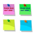 Pinned Paper Notes, Labels post-it note, blue, pink, yellow and green with sample text with permanent markers isolated Royalty Free Stock Photo
