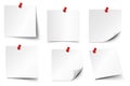 Pinned paper notes. Sticker papers, note on pin and notes board stickers realistic vector set. Notepaper attached with