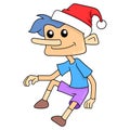 Pinocchio is celebrating christmas with a party, doodle icon image kawaii