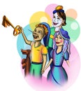 Pinocchio with your friends on a colored background