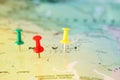 pins attached to map, showing location or travel destination Royalty Free Stock Photo