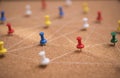 Pins connected linear network background. networking